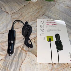 T-Mobile Universal microUSB Car Charger with Extra USB Port Black Coiled Cable